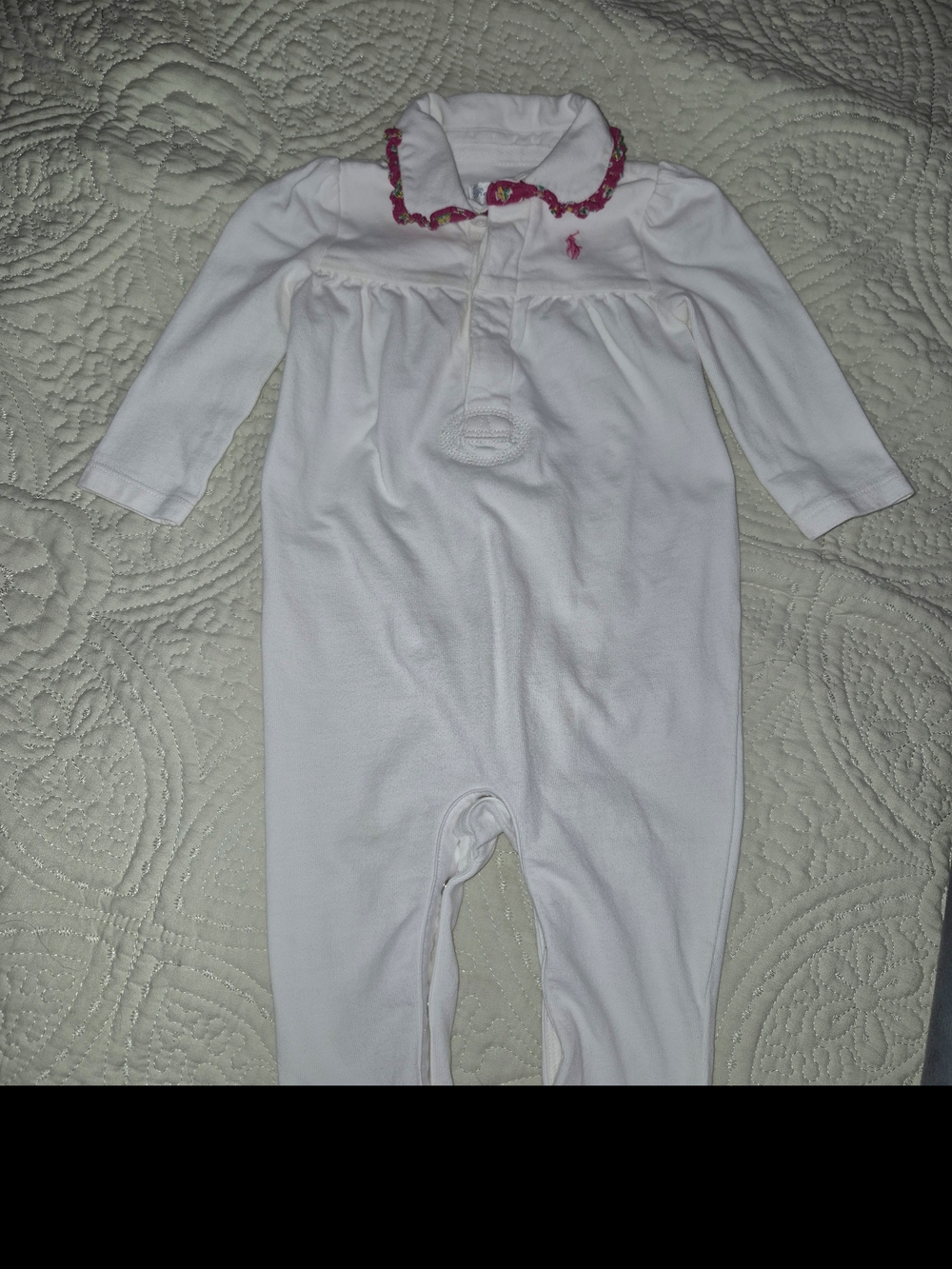 Ralph Lauren White Footed One-Piece with Pink Trim